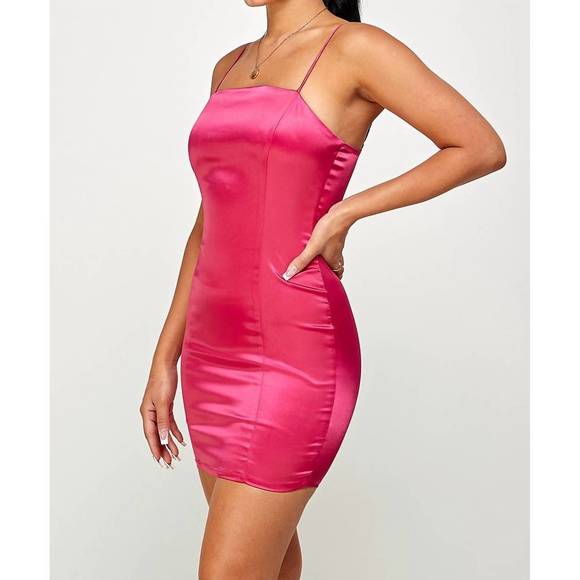 NEW BLUSH BJ pink satin mini dress in fuchsia - Picture 2 of 3